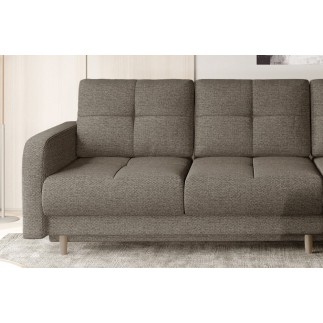 Canapé d'angle convertible en tissu luxe, rangement - beige, angle droit (vu de face), ROXANE