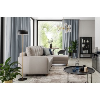 Canapé d'angle convertible en tissu luxe, rangement - beige, angle droit (vu de face), ROXANE