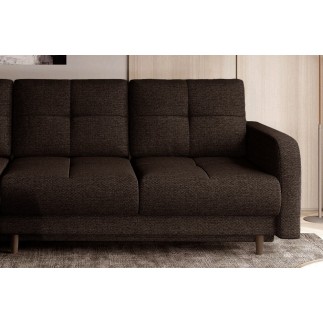 Canapé d'angle convertible en tissu luxe, rangement - chocolat, angle gauche (vu de face), ROXANE