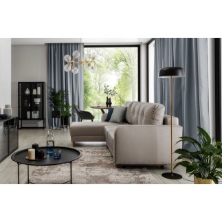 Canapé d'angle convertible en tissu luxe, rangement - chocolat, angle gauche (vu de face), ROXANE