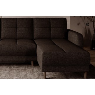 Canapé d'angle convertible en tissu luxe, rangement - chocolat, angle droit (vu de face), ROXANE