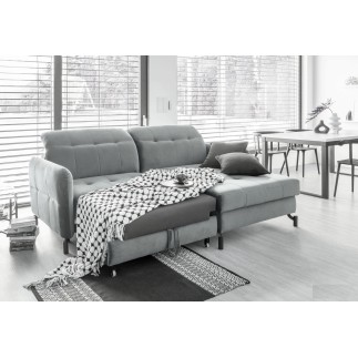Canapé d'angle convertible en velours gris luxe 3-4 places LORO