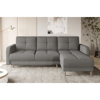 Canapé d'angle convertible en tissu luxe, rangement - gris, angle droit (vu de face), ROXANE