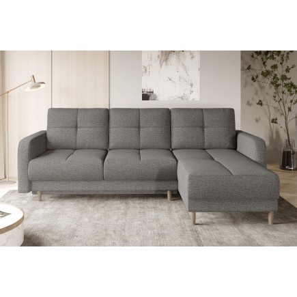 Canapé d'angle convertible en tissu luxe, rangement - gris, angle droit (vu de face), ROXANE