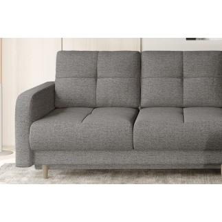 Canapé d'angle convertible en tissu luxe, rangement - gris, angle droit (vu de face), ROXANE