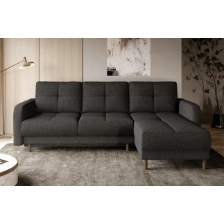 Canapé d'angle convertible en tissu luxe, rangement - gris foncé, angle droit (vu de face), ROXANE