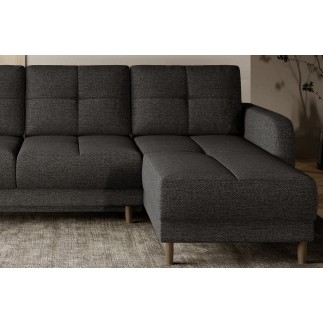 Canapé d'angle convertible en tissu luxe, rangement - gris foncé, angle droit (vu de face), ROXANE, 4 places