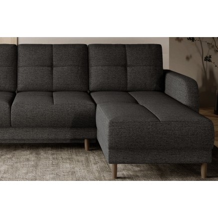 Canapé d'angle convertible en tissu luxe, rangement - gris foncé, angle droit (vu de face), ROXANE, 4 places