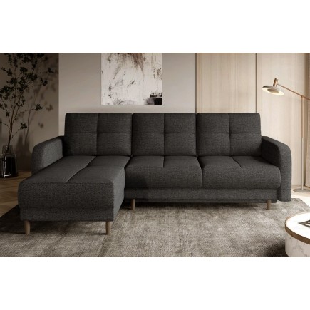 Canapé d'angle convertible en tissu luxe, rangement - gris foncé, angle gauche (vu de face), ROXANE
