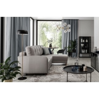 Canapé d'angle convertible en tissu luxe, rangement - gris foncé, angle gauche (vu de face), ROXANE