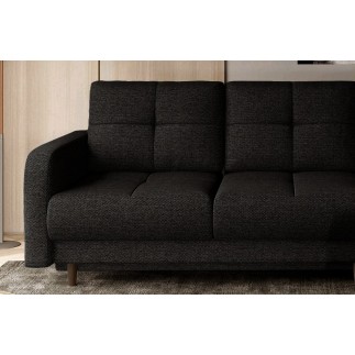 Canapé d'angle convertible en tissu luxe, rangement - noir, angle droit (vu de face), ROXANE
