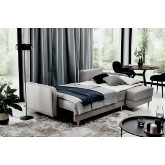 Canapé d'angle convertible en tissu luxe, rangement - noir, angle droit (vu de face), ROXANE