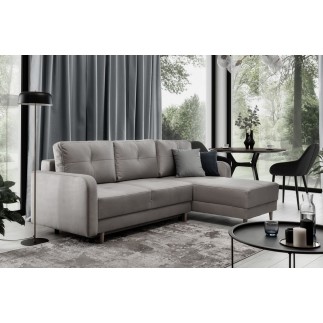 Canapé d'angle convertible en tissu luxe, rangement - noir, angle droit (vu de face), ROXANE