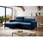 Canapé d'angle convertible en velours bleu foncé luxe 3-4 places LORO, angle gauche (vu de face) Canapé d'angle convertible en velours bleu foncé luxe 3-4 places LORO, angle gauche (vu de face)