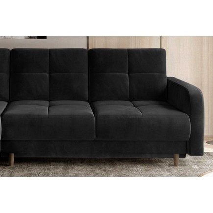 Canapé d'angle convertible en tissu velours luxe, rangement - noir, angle gauche (vu de face), ROXANE VELOURS, 4 places
