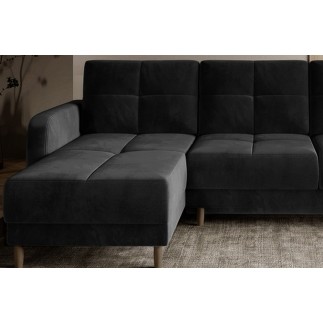 Canapé d'angle convertible en tissu velours luxe, rangement - noir, angle gauche (vu de face), ROXANE VELOURS