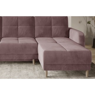 Canapé d'angle convertible en tissu velours luxe, rangement - rose pale, angle droit (vu de face), ROXANE VELOURS, 4 places