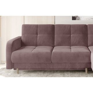 Canapé d'angle convertible en tissu velours luxe, rangement - rose pale, angle droit (vu de face), ROXANE VELOURS