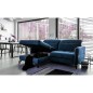 Canapé d'angle convertible en velours bleu foncé luxe 3-4 places LORO, angle gauche (vu de face) Canapé d'angle convertible en velours bleu foncé luxe 3-4 places LORO, angle gauche (vu de face)