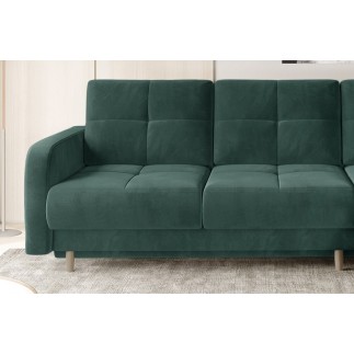 Canapé d'angle convertible en tissu velours luxe, rangement - vert foncé, angle droit (vu de face), ROXANE VELOURS