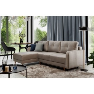 Canapé d'angle convertible en tissu velours luxe, rangement - gris, angle gauche (vu de face), ROXANE VELOURS