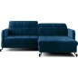 Canapé d'angle convertible en velours bleu foncé luxe 3-4 places LORO, angle droit (vu de face) Canapé d'angle convertible en velours bleu foncé luxe 3-4 places LORO, angle droit (vu de face)