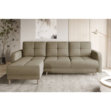 Canapé d'angle convertible en tissu velours luxe, rangement - BEIGE, angle gauche (vu de face), ROXANE VELOURS