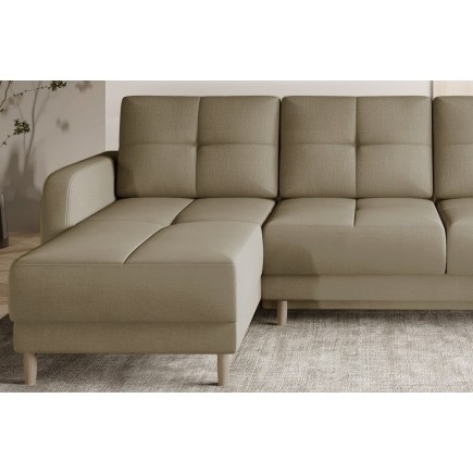 Canapé d'angle convertible en tissu velours luxe, rangement - BEIGE, angle gauche (vu de face), ROXANE VELOURS, 4 places
