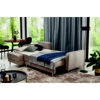 Canapé d'angle convertible en tissu velours luxe, rangement - BEIGE, angle gauche (vu de face), ROXANE VELOURS
