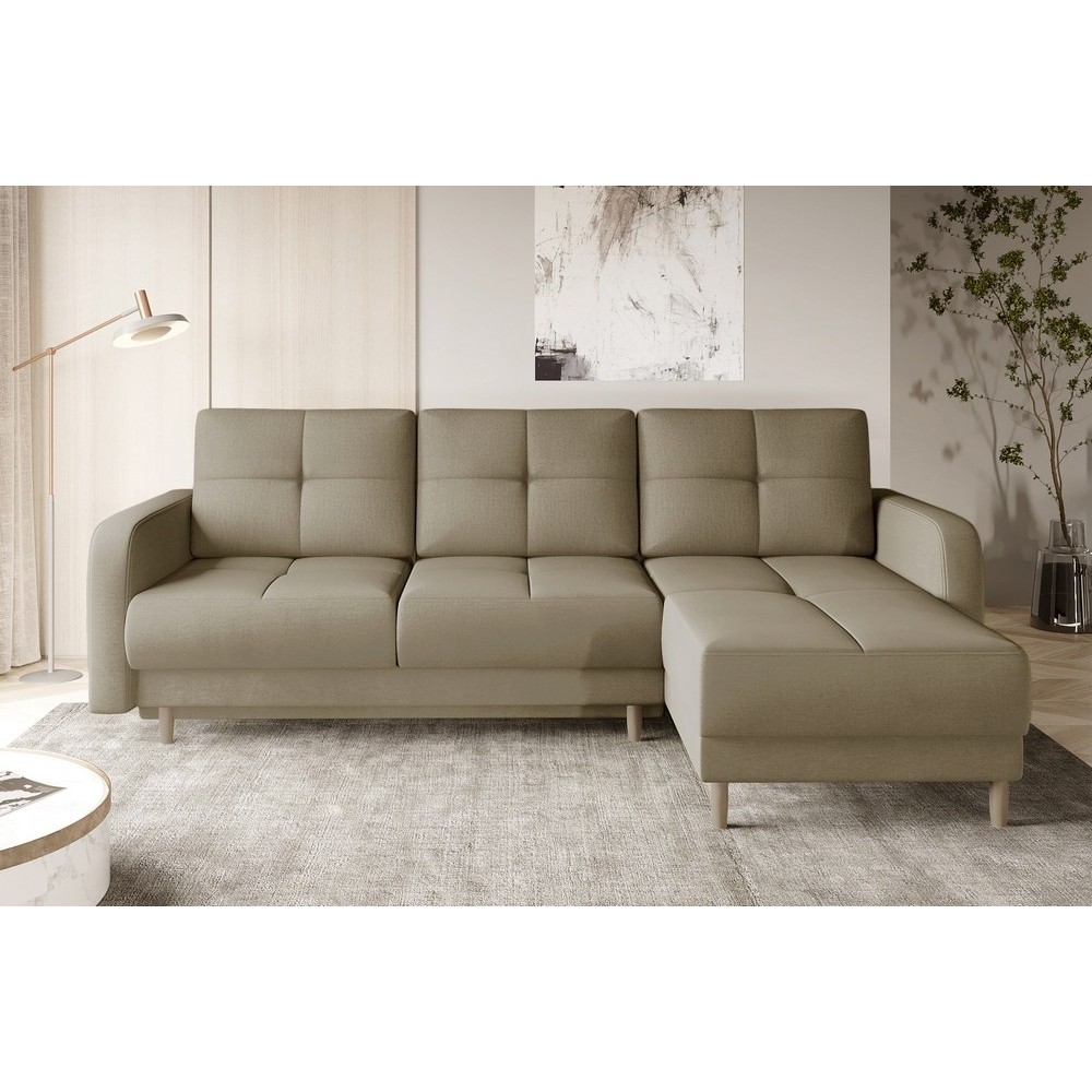 Canapé d'angle convertible en tissu velours luxe, rangement - BEIGE, angle droit (vu de face), ROXANE VELOURS, 4 places
