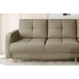 Canapé d'angle convertible en tissu velours luxe, rangement - BEIGE, angle droit (vu de face), ROXANE VELOURS