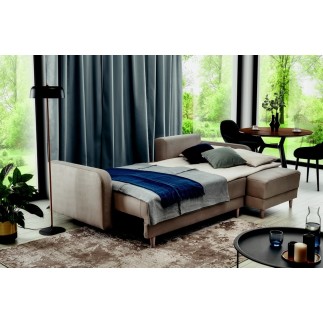 Canapé d'angle convertible en tissu velours luxe, rangement - BEIGE, angle droit (vu de face), ROXANE VELOURS