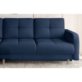 Canapé d'angle convertible en tissu velours luxe, rangement - bleu foncé, angle gauche (vu de face), ROXANE VELOURS, 4 places