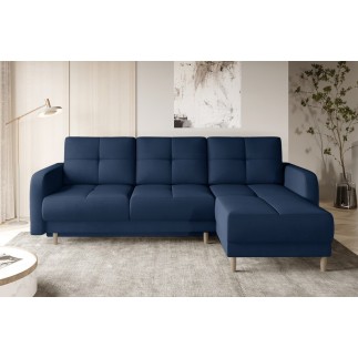 Canapé d'angle convertible en tissu velours luxe, rangement - bleu foncé, angle droit (vu de face), ROXANE VELOURS
