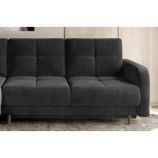 Canapé d'angle convertible en tissu velours luxe, rangement - gris foncé, angle gauche (vu de face), ROXANE VELOURS