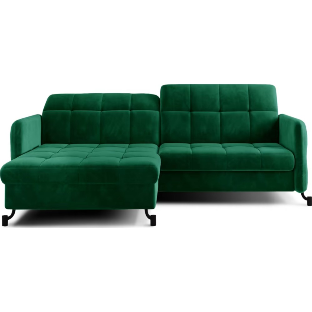 Canapé d'angle convertible en velours vert foncé luxe 3-4 places LORO, angle gauche (vu de face) Canapé d'angle convertible en velours vert foncé luxe 3-4 places LORO, angle gauche (vu de face)