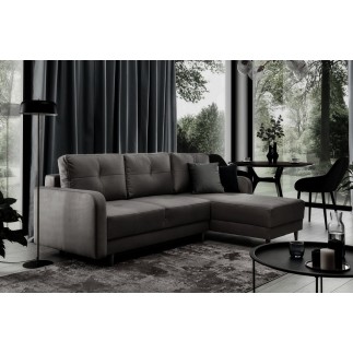 Canapé d'angle convertible en tissu velours luxe, rangement - gris foncé, angle droit (vu de face), ROXANE VELOURS