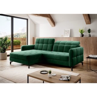 Canapé d'angle convertible en velours vert foncé luxe 3-4 places LORO, angle gauche (vu de face)