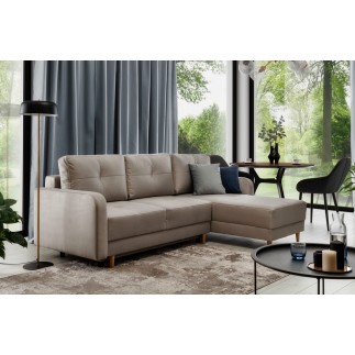 Canapé d'angle convertible en tissu velours luxe, rangement - noir, angle droit(vu de face), ROXANE VELOURS