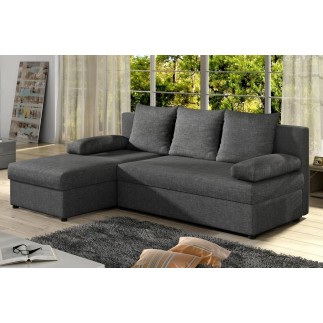 Canapé d'angle convertible - GILO - en tissu luxe 3/4 places - gris foncé, angle gauche (vu de face)