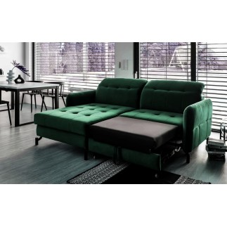 Canapé d'angle convertible en velours vert foncé luxe 3-4 places LORO