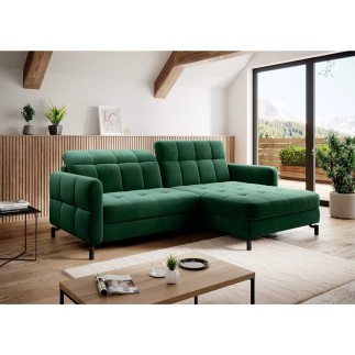 Canapé d'angle convertible en velours vert foncé luxe 3-4 places LORO, angle droit (vu de face)