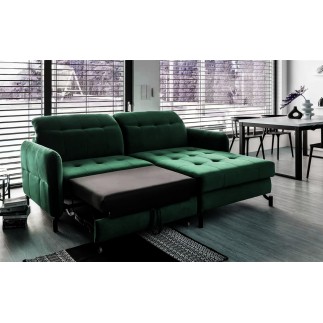 Canapé d'angle convertible en velours vert foncé luxe 3-4 places LORO