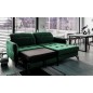 Canapé d'angle convertible en velours vert foncé luxe 3-4 places LORO, angle droit (vu de face) Canapé d'angle convertible en velours vert foncé luxe 3-4 places LORO, angle droit (vu de face)
