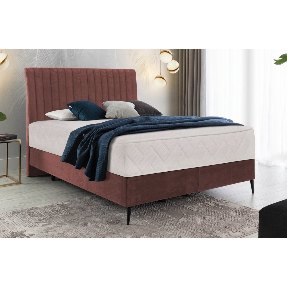 Ensemble lit + sommier + matelas BLASIO de VENESETTI - velours rose pale - 180x200 cm