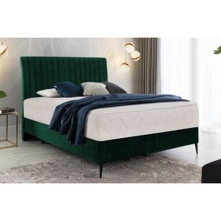 Ensemble lit + sommier + matelas BLASIO de VENESETTI - velours vert foncé - 140x200 cm