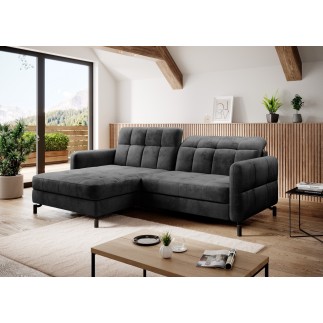 Canapé d'angle convertible en velours gris foncé luxe 3-4 places LORO, angle gauche (vu de face)
