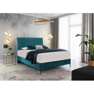 Ensemble lit + sommier + matelas BLASIO de VENESETTI - velours bleu turquoise - 140x200 cm