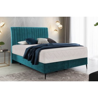 Ensemble lit + sommier + matelas BLASIO de VENESETTI - velours bleu turquoise - 160x200 cm