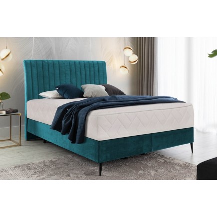 Ensemble lit + sommier + matelas BLASIO de VENESETTI - velours bleu turquoise - 160x200 cm